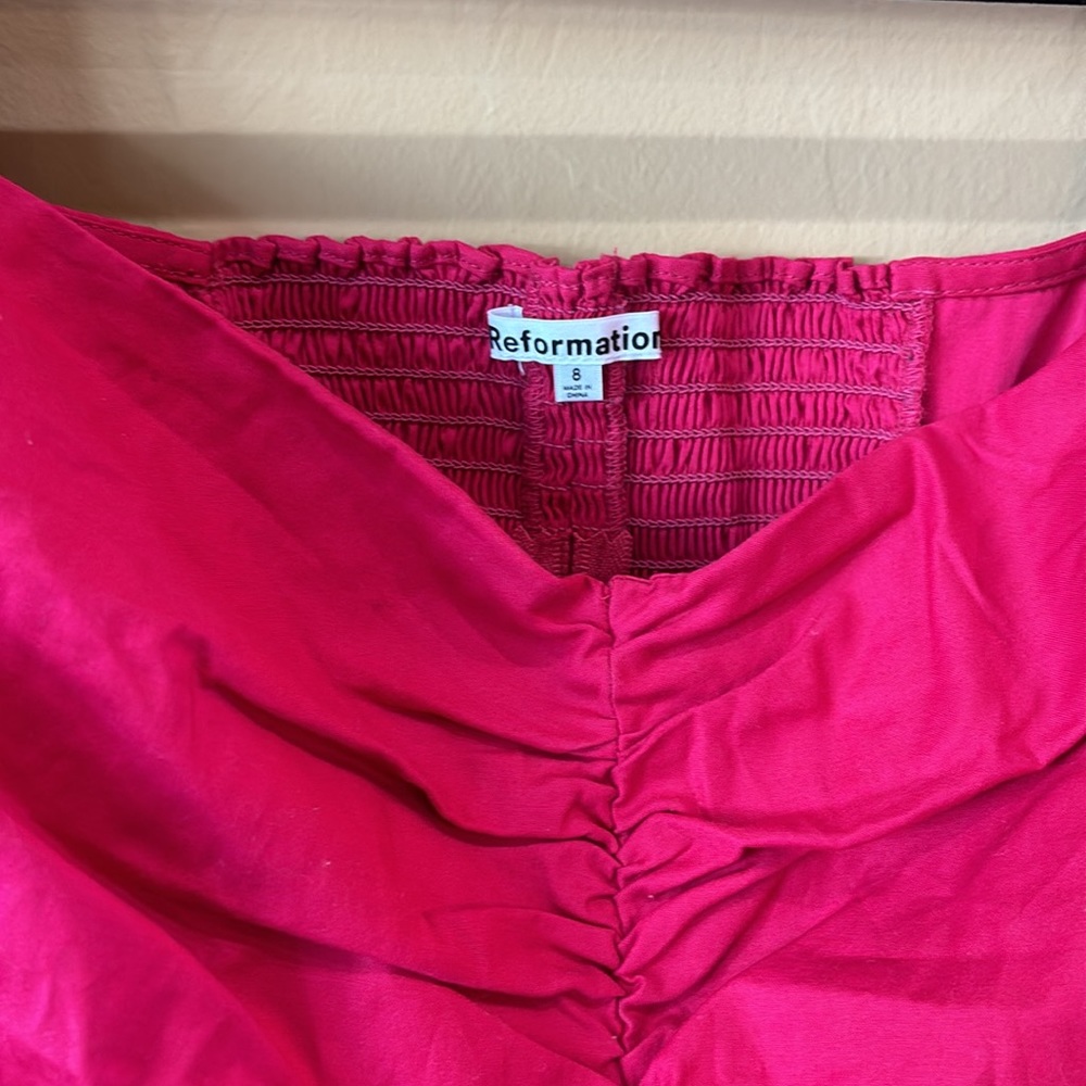 Reformation Fuchsia Ruched Puff Sleeve Top - Picture 2 of 3